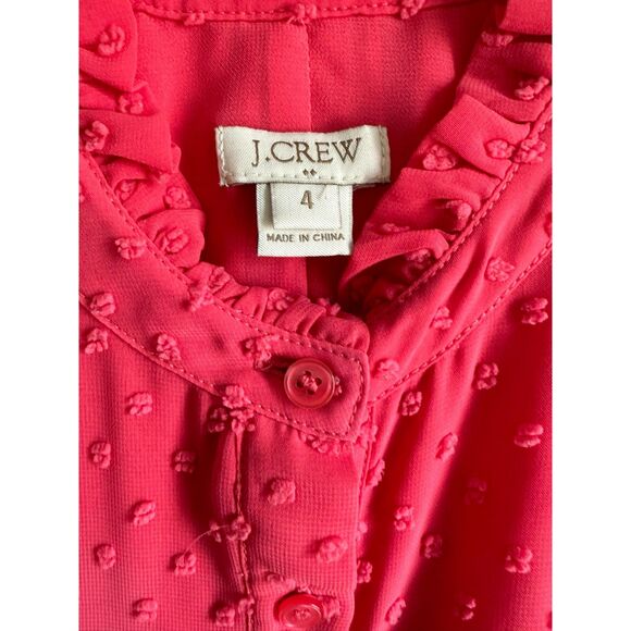 J Crew Tea Rose Swiss Dot Ruffled Button Blouse Polyester Sleeveless Top Size 4 - Picture 5 of 5
